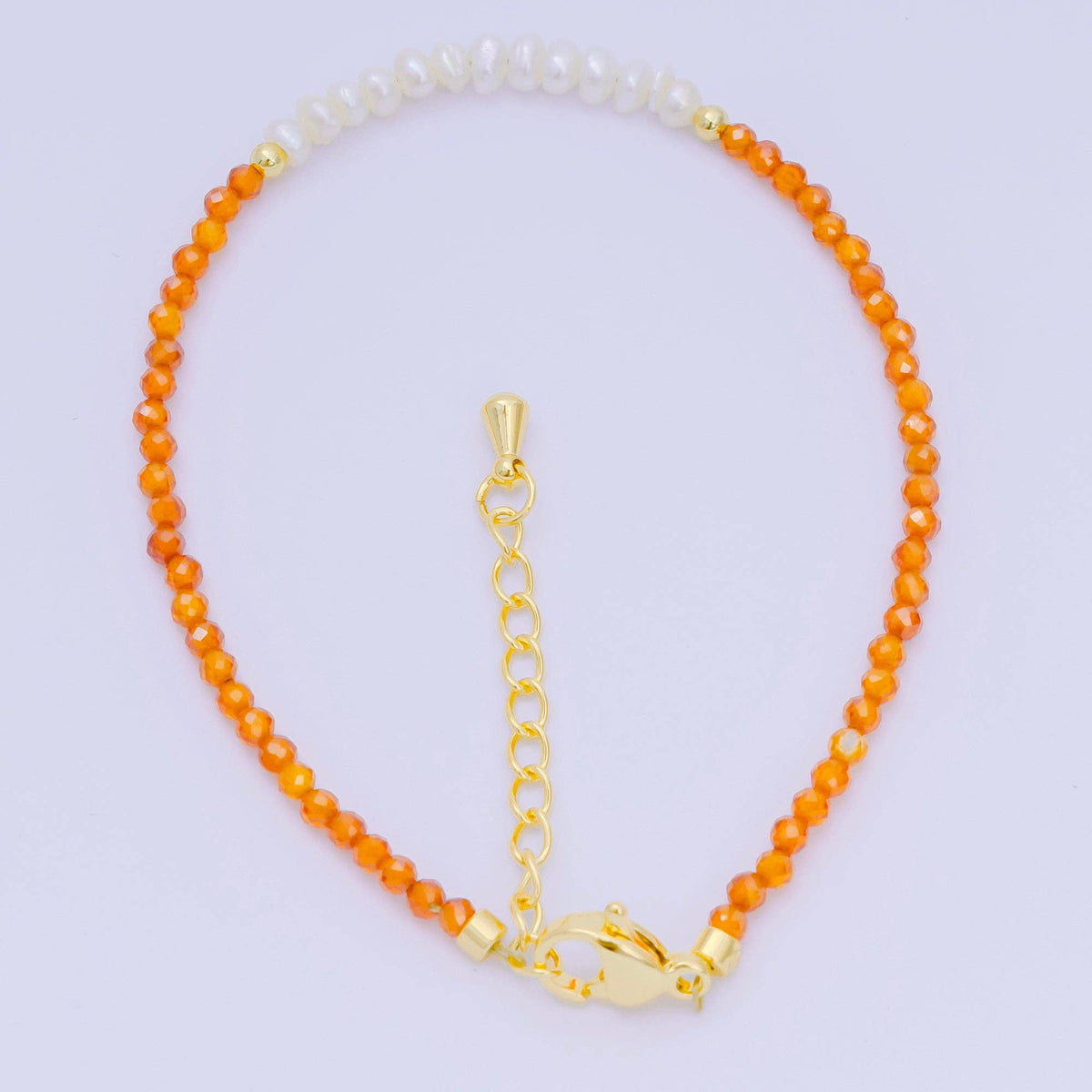 Aim Eternal - 24K Gold Filled Shell Pearl Multifaceted Natural Gemstone Bead 6.69 Inch Bracelet w. Extender | WA-03695 ~ WA-03717