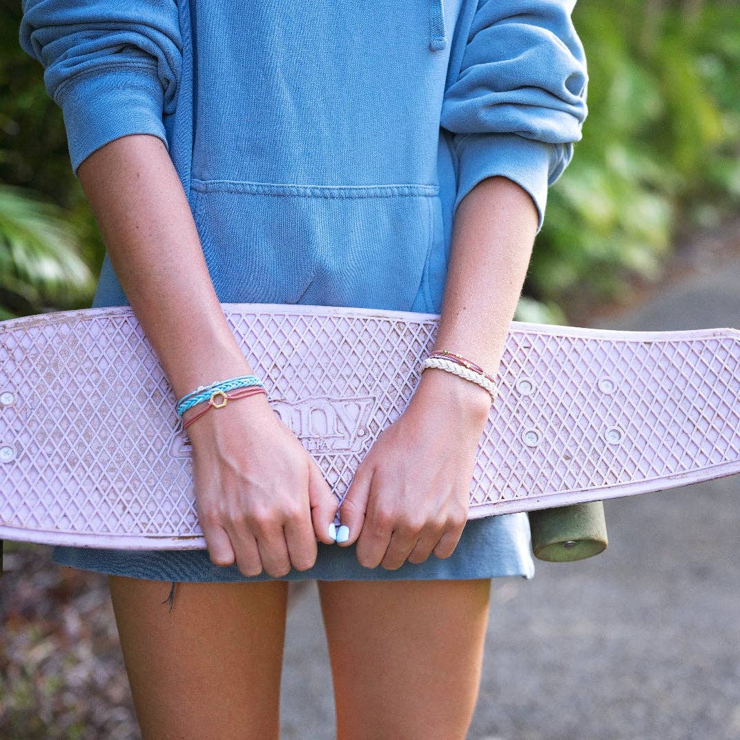 K'lani hair tie bracelets - "Live" Teal & Coral with Gold Accent Hair Tie Bracelets