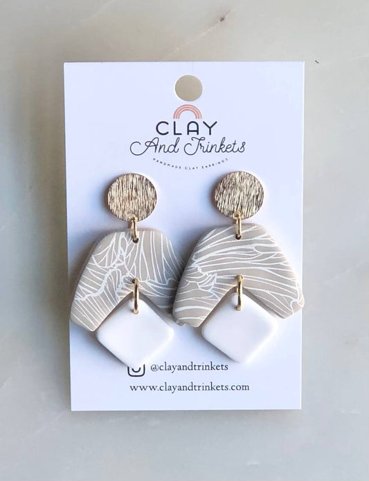Clay and Trinkets - Riley Dangles Tan/White
