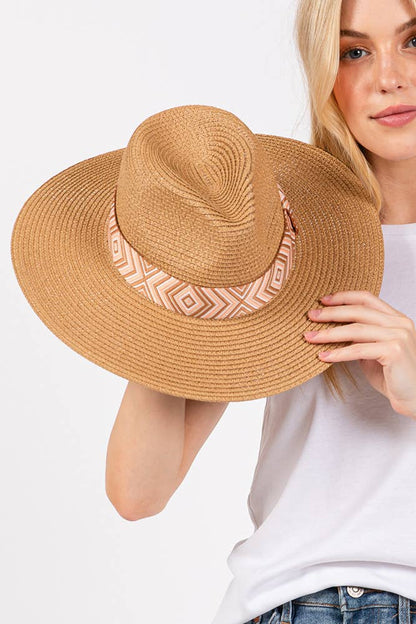 Hana - Aztec Tribal Pattern Band Straw Summer Sun Hat