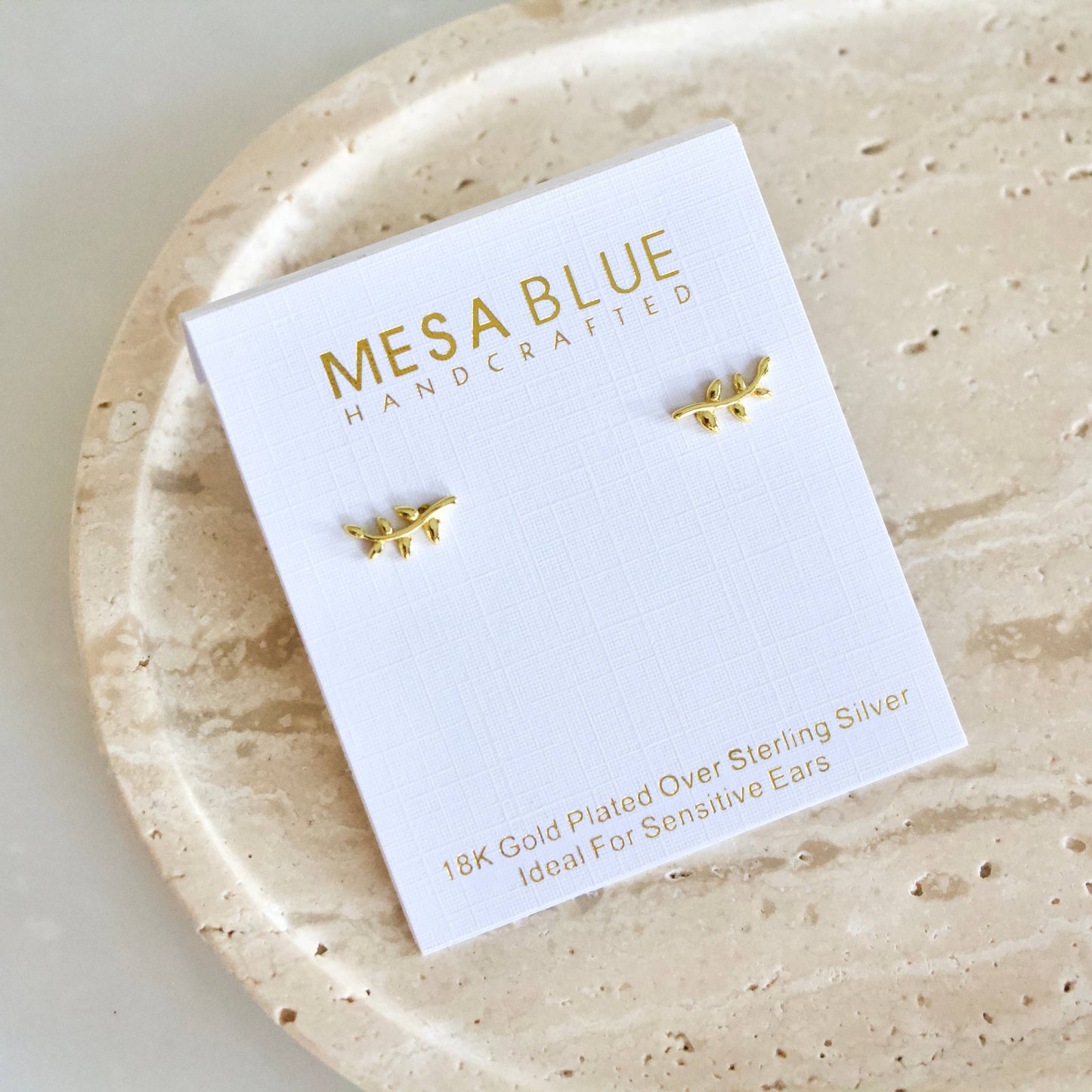 Mesa Blue - Dainty Olive Branch Earrings -Hypoallergenic, Sterling Silve