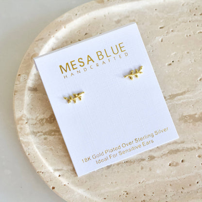 Mesa Blue - Dainty Olive Branch Earrings -Hypoallergenic, Sterling Silve