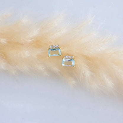 Mesa Blue - Aquamarine Quartz Stud Earrings -Hypoallergenic, Sterling Si