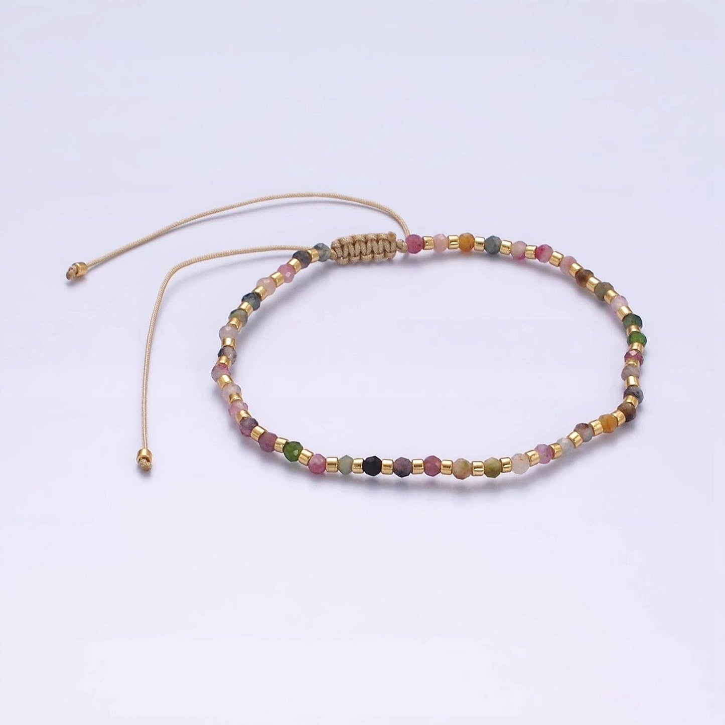 Aim Eternal - 14K Gold Filled Tourmaline Multifaceted Cream Rope Adjustabl