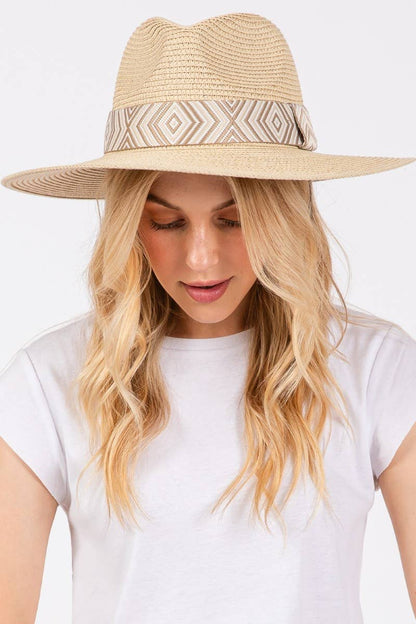 Collections by Fame Accessories - Tribal Pattern Strap Straw Hat