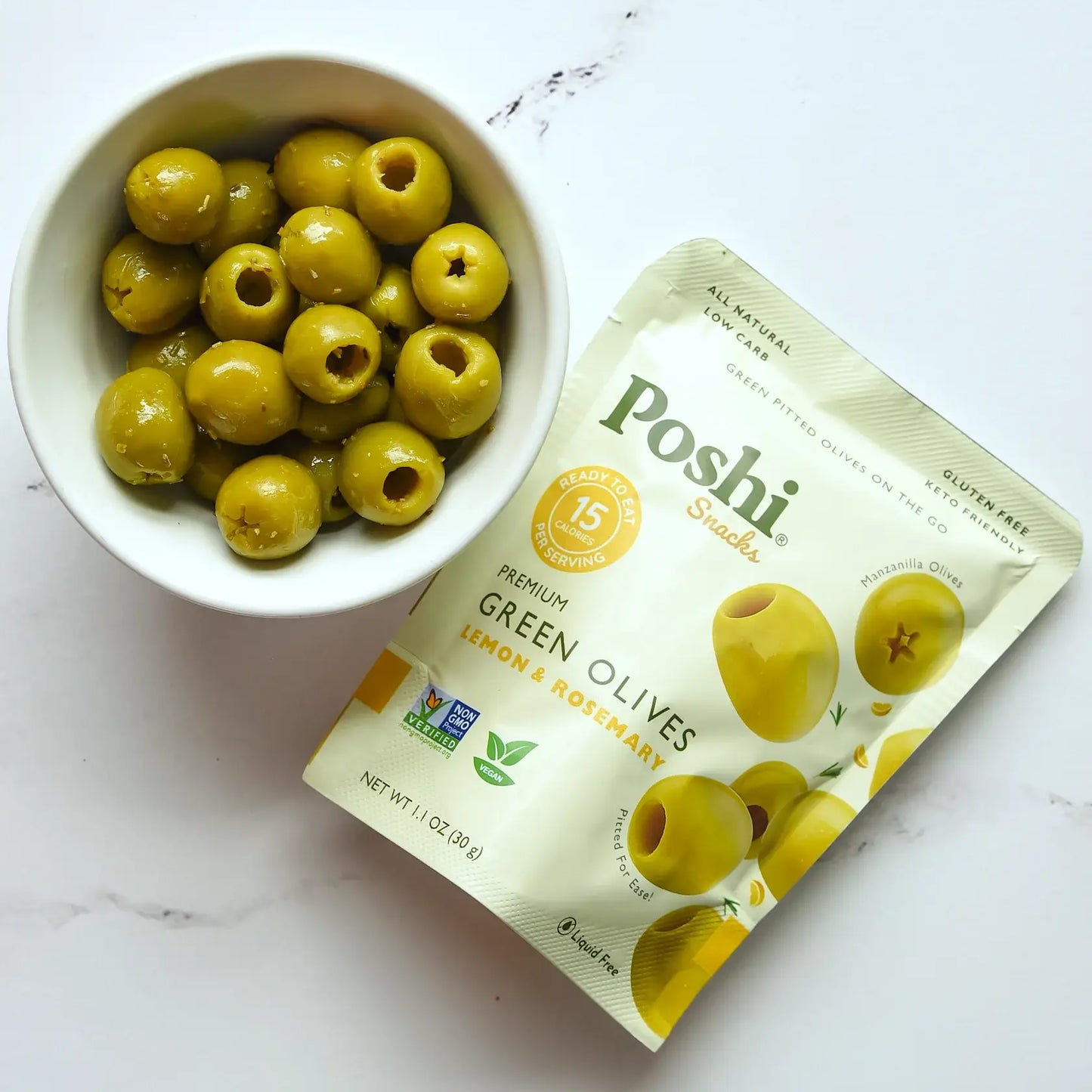 POSHI - Poshi Snacks - Lemon & Rosemary Pitted Green Olives 1.1oz/10