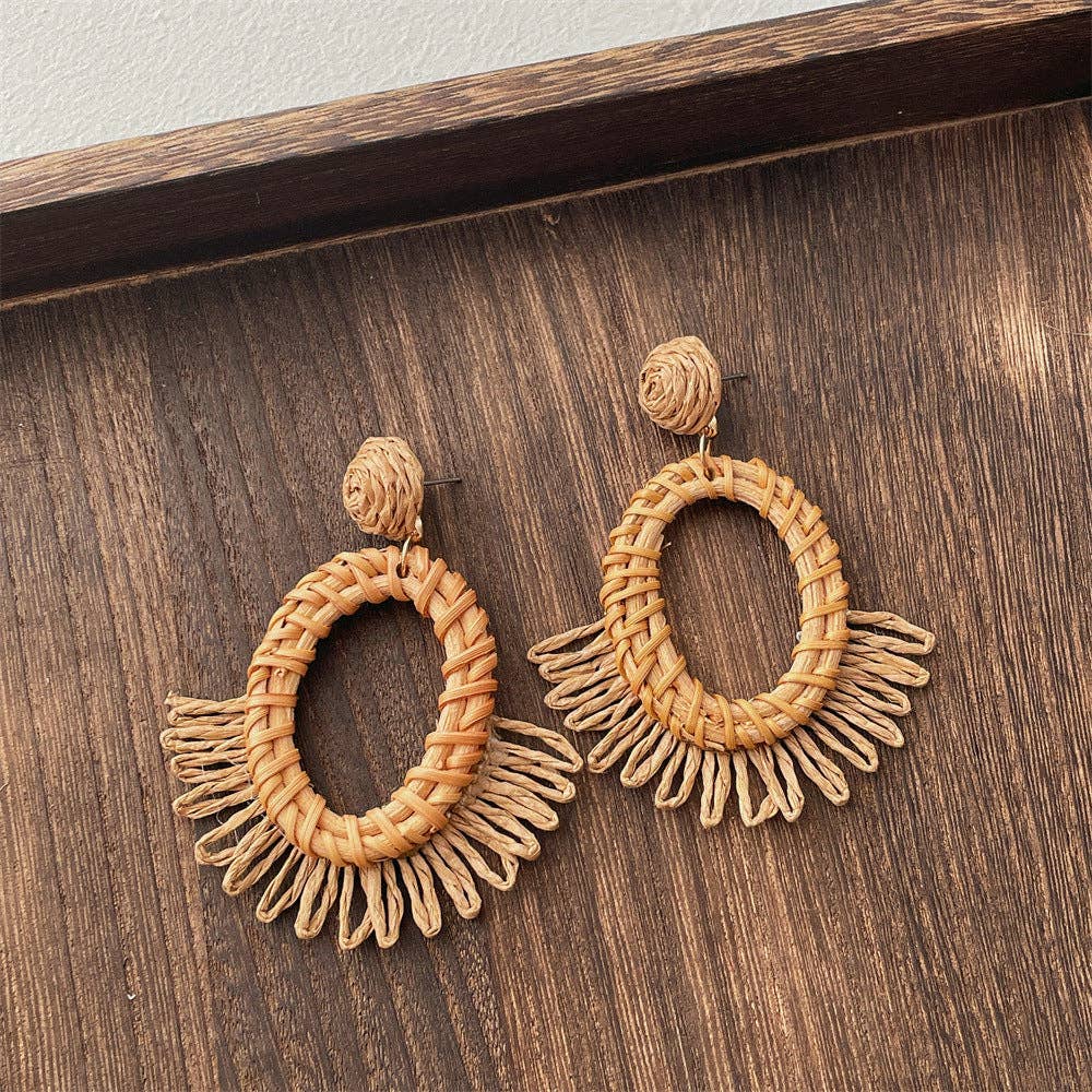 Dipped Shop - Vintage Handwoven Rattan Grass Earrings DP25D776