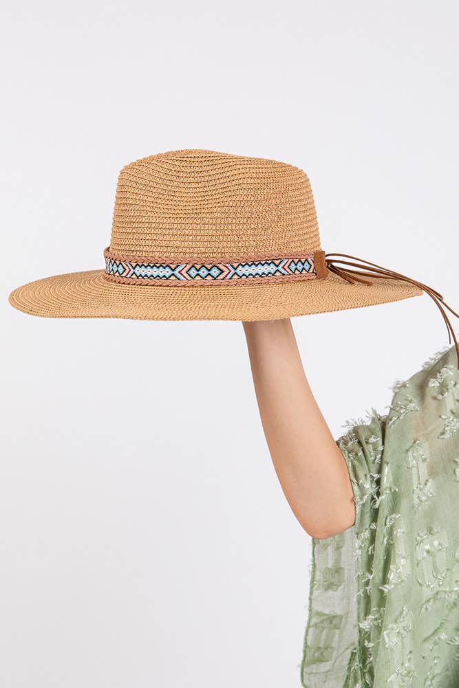 Hana - Woven Boho Aztec Pattern Band Summer Sun Hat