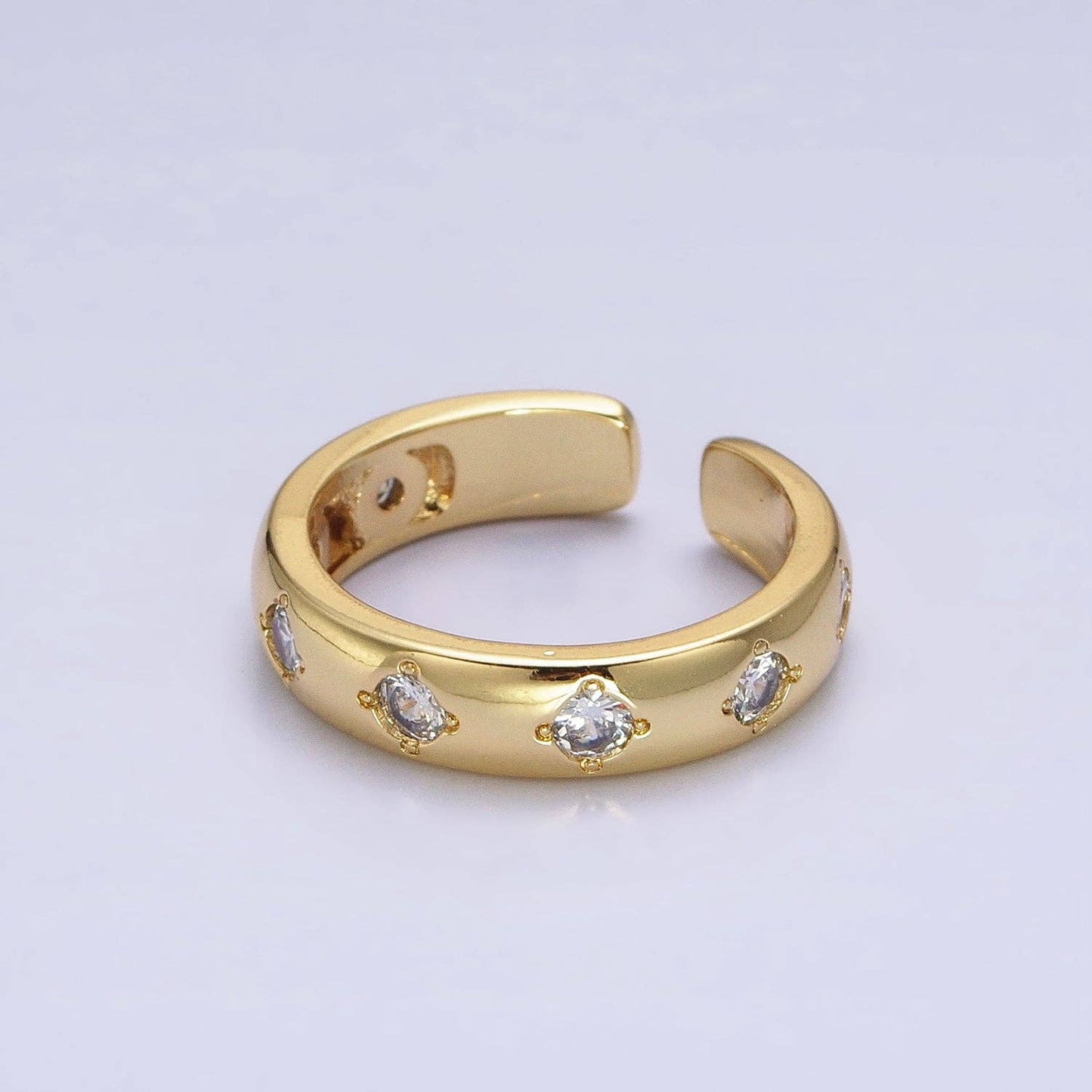 Aim Eternal - Dainty Gold Band Open Ring With Rhombus CZ Stone  R-223