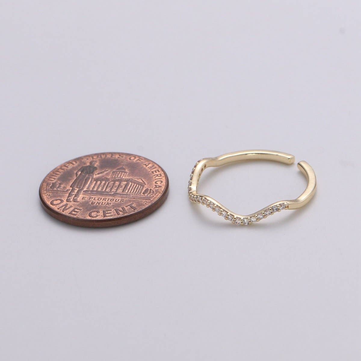 Aim Eternal - Cz Gold wave ring, Micro Pave Open Ring Gold Vermeil ring, Dainty wave ring, Ocean ring, Micro Pave Stacking rings, Beach ring gold wave | R-123