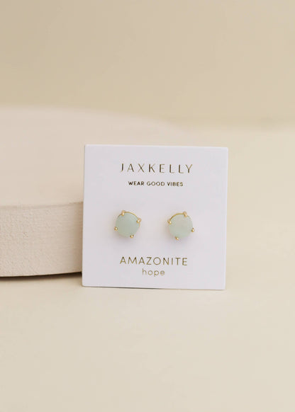JaxKelly - Round - Amazonite Gemstone - Gold Earrings