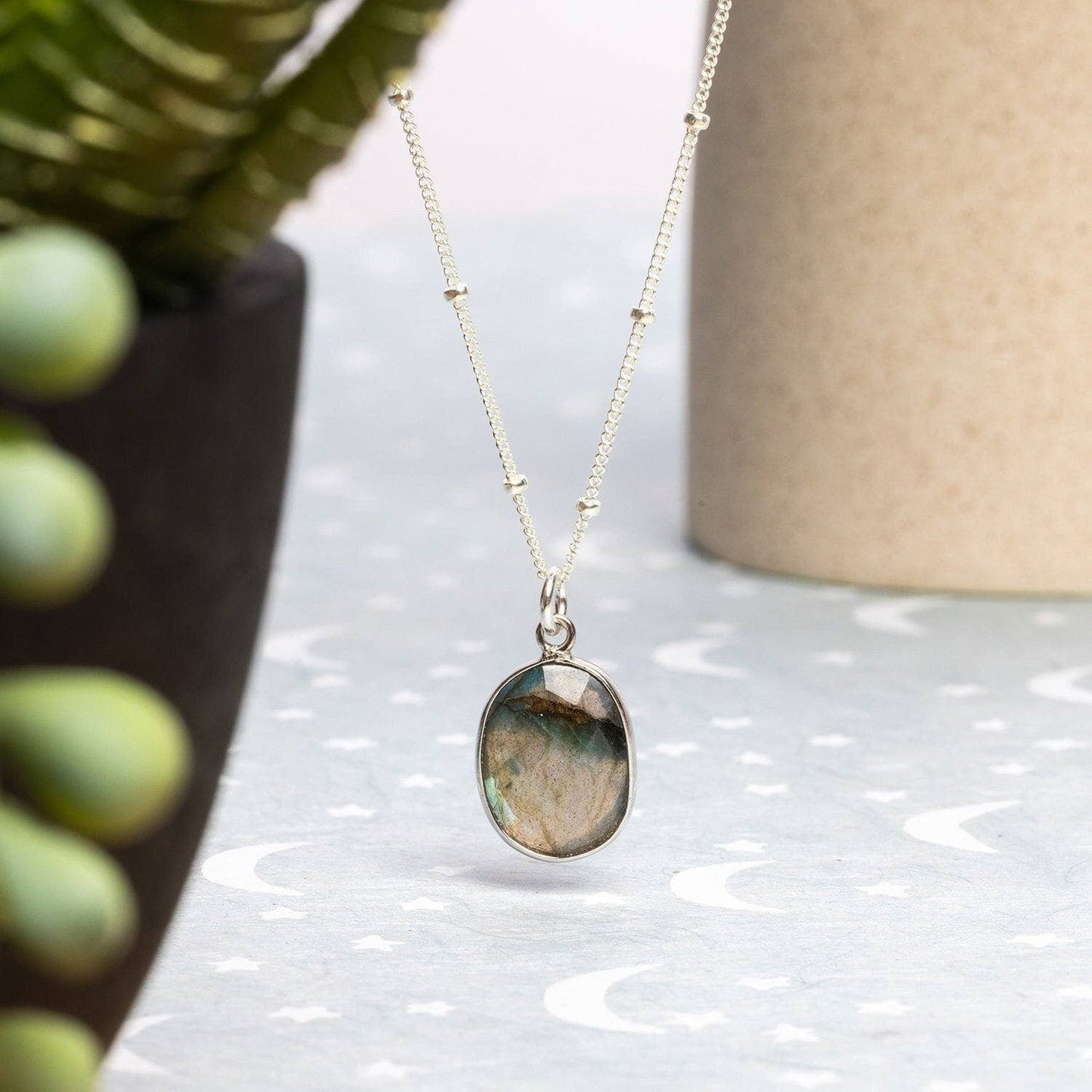 Soul & Little Rose - Labradorite Oval Pendant Sterling Silver Necklace