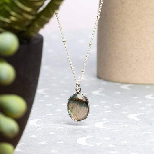 Soul & Little Rose - Labradorite Oval Pendant Sterling Silver Necklace
