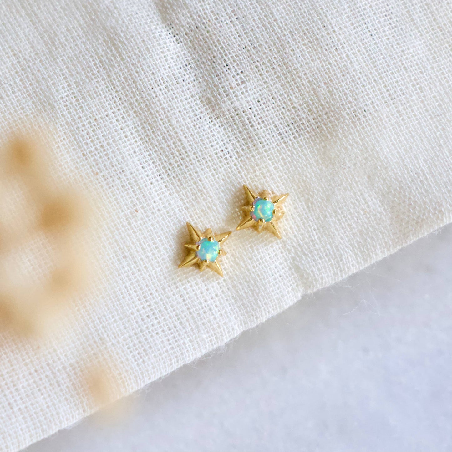 Mesa Blue - Blue Opal Star Stud Earrings -Hypoallergenic, Sterling Silve