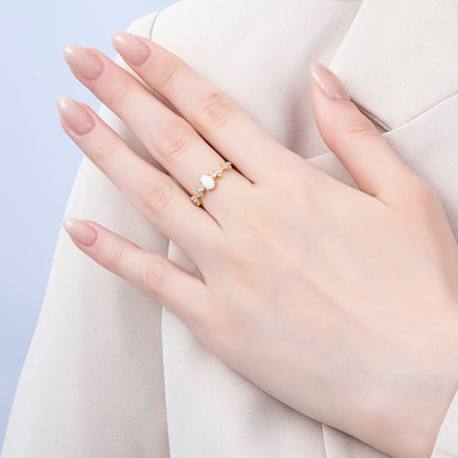 Aim Eternal - 16K Gold Filled White Opal Clear CZ Flower Leaf Adjustable Ring | Rings-00139