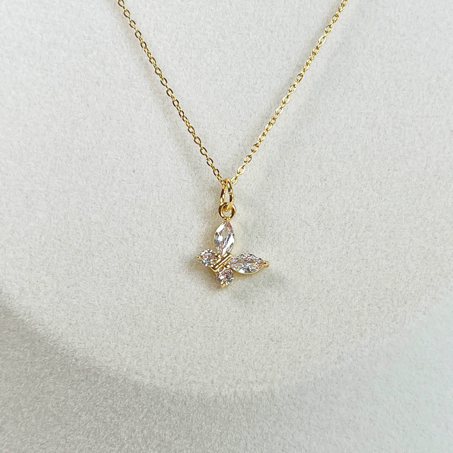 Melange Blanc - N025 gold crystal butterfly charm pendant necklace