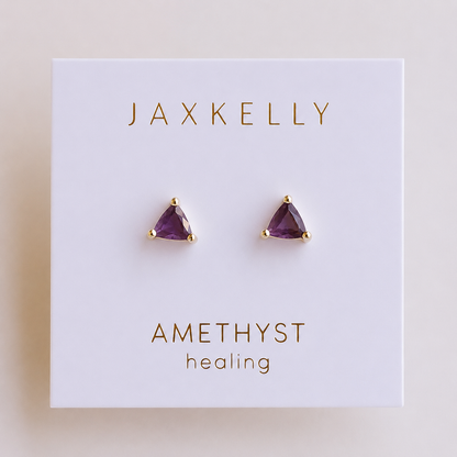 JaxKelly - Mini Energy Gem - Amethyst - Gold Earrings