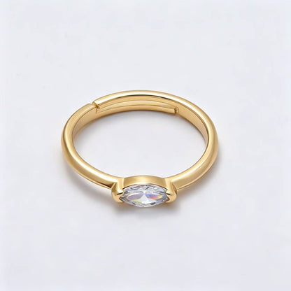 Aim Eternal - 16K Gold Filled Clear Marquise CZ Minimalist Bezel Adjustable Ring in Gold & Silver | Rings-00161 Rings-00162