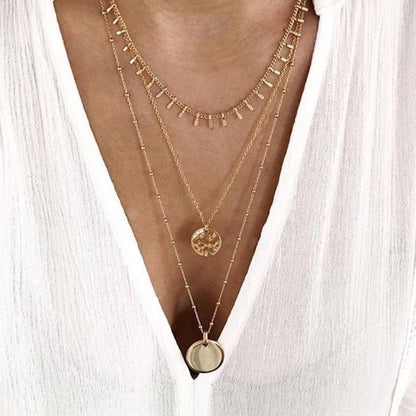 MA221 Mia Accessories - Dainty 18K Gold Stainless Steel Layered Coin Necklace - 6932