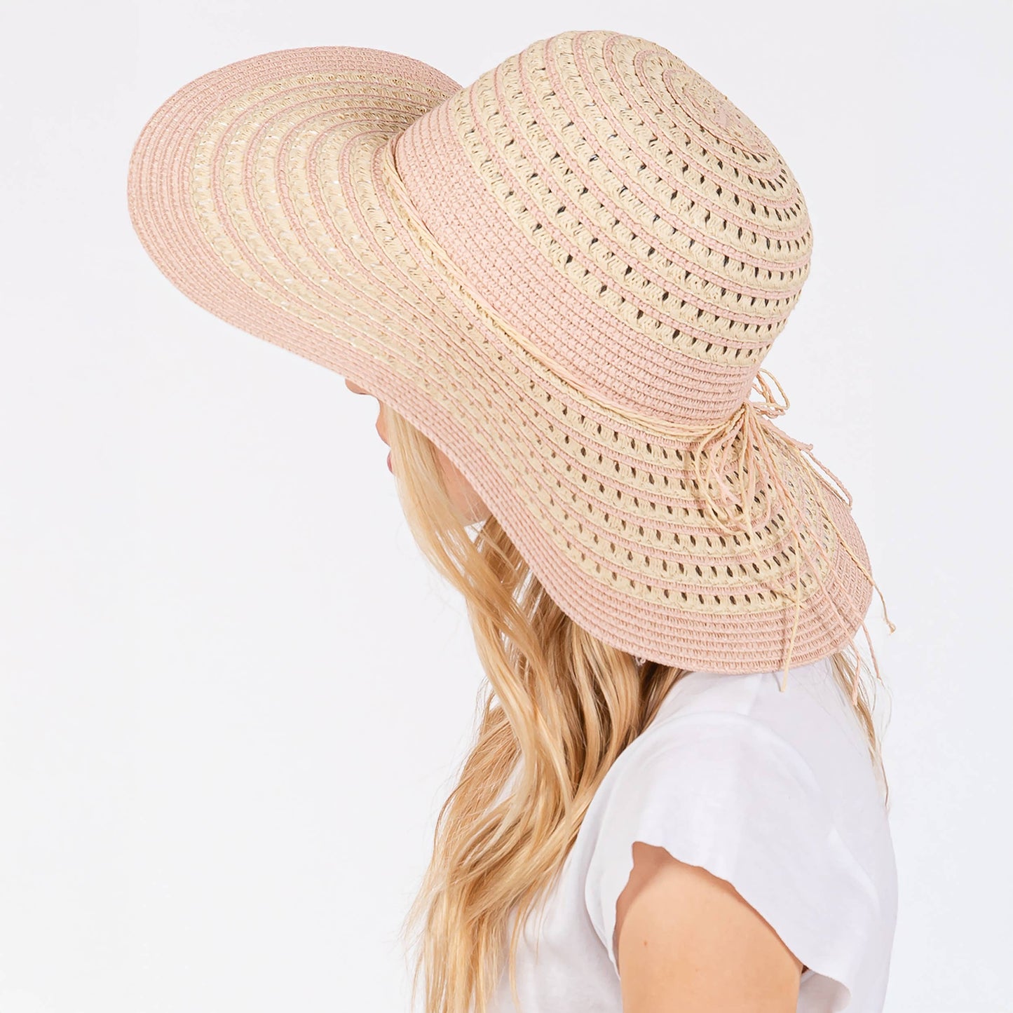 Hana - Striped Pattern Wide Brim Summer Floppy Sun Hat