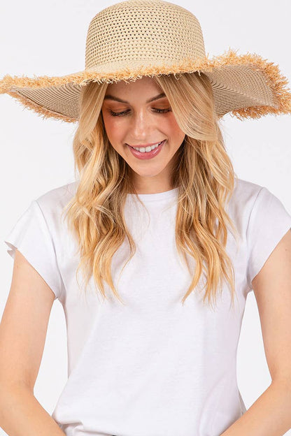 Hana - Frayed Edge Two Tone Floppy Summer Straw Hat