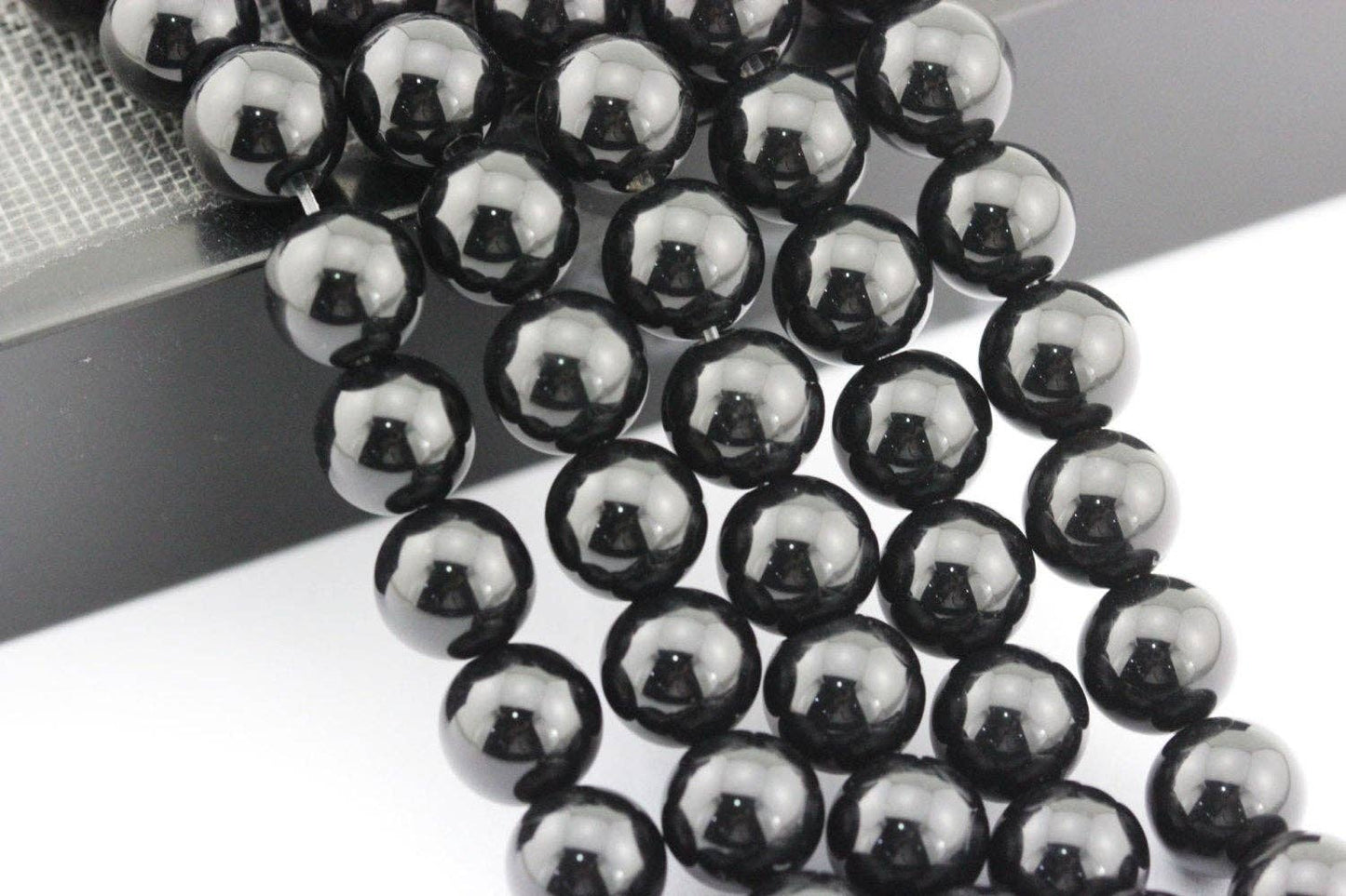 CRCBEADS - Black Onyx Smooth Round Beads 4mm 6mm 8mm 10mm 12mm 14-20mm 15.5" Strand
