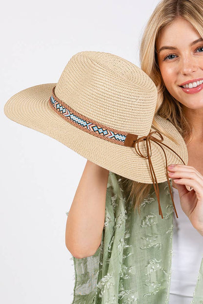 Hana - Woven Boho Aztec Pattern Band Summer Sun Hat