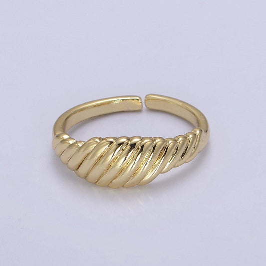 Aim Eternal - 24K Gold Filled Textured Croissant Adjustable Ring, Minimalist Everyday Dome Golden Ring S326