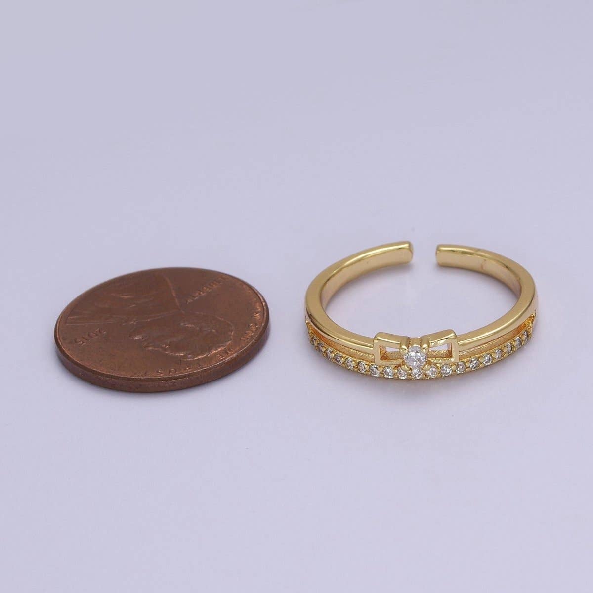 Aim Eternal - Dainty Gold Filled Bow CZ Ring Open Adjustable Ring S-514