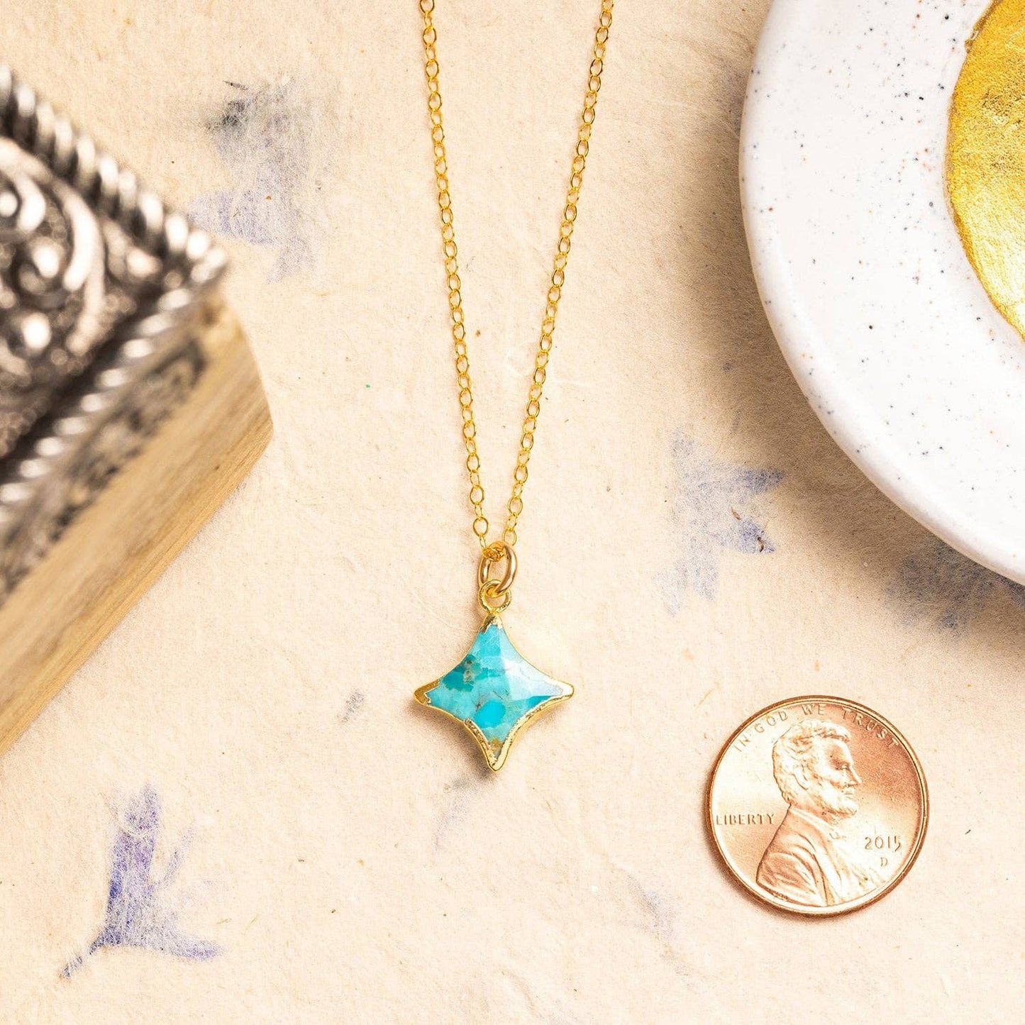 Soul & Little Rose - Turquoise Gold Four Point Star Necklace 14k Gold Filled Adjustable chain