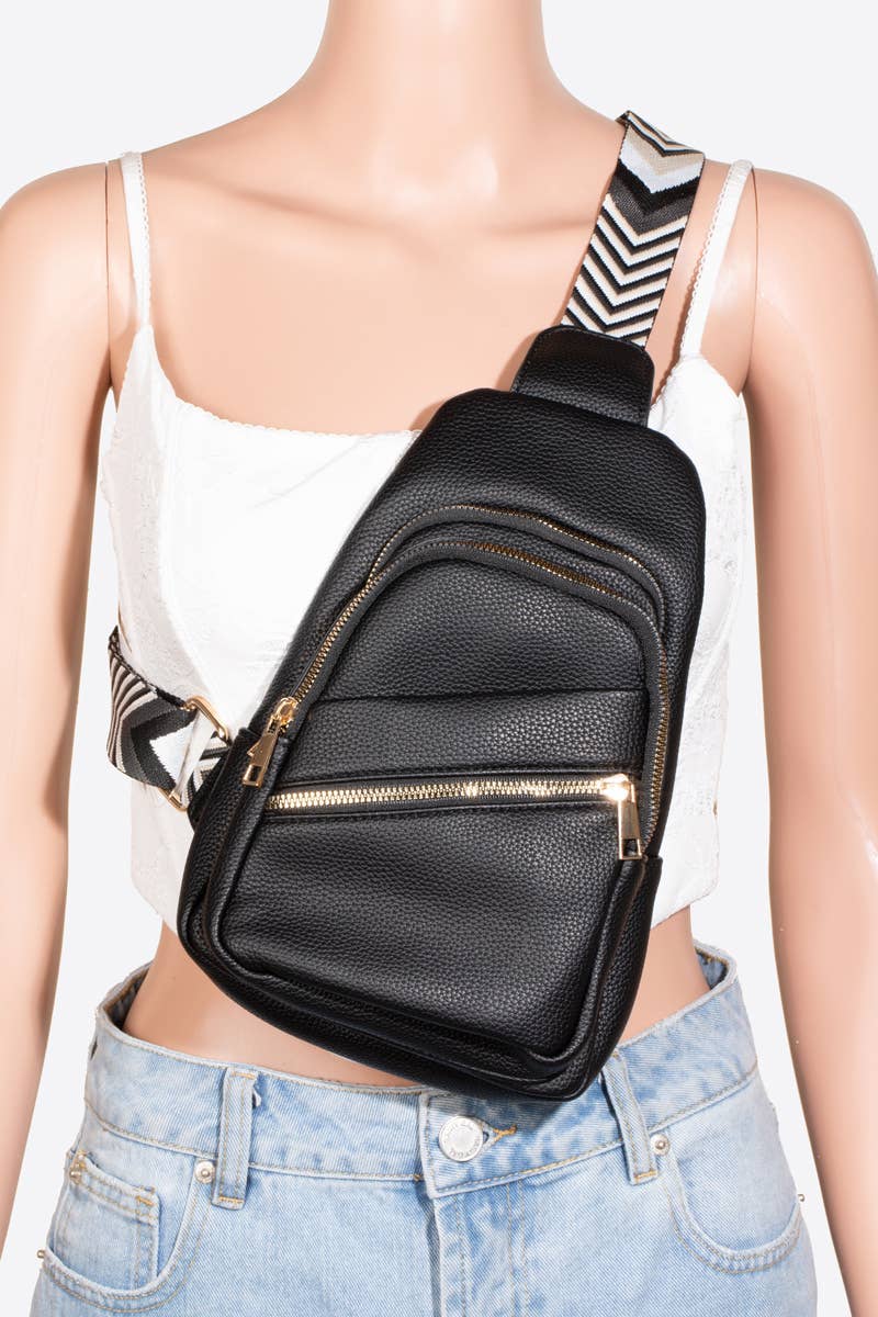 Collections by Fame Accessories - Faux Leather Chevron Strap Sling Bag