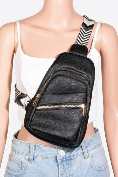 Collections by Fame Accessories - Faux Leather Chevron Strap Sling Bag