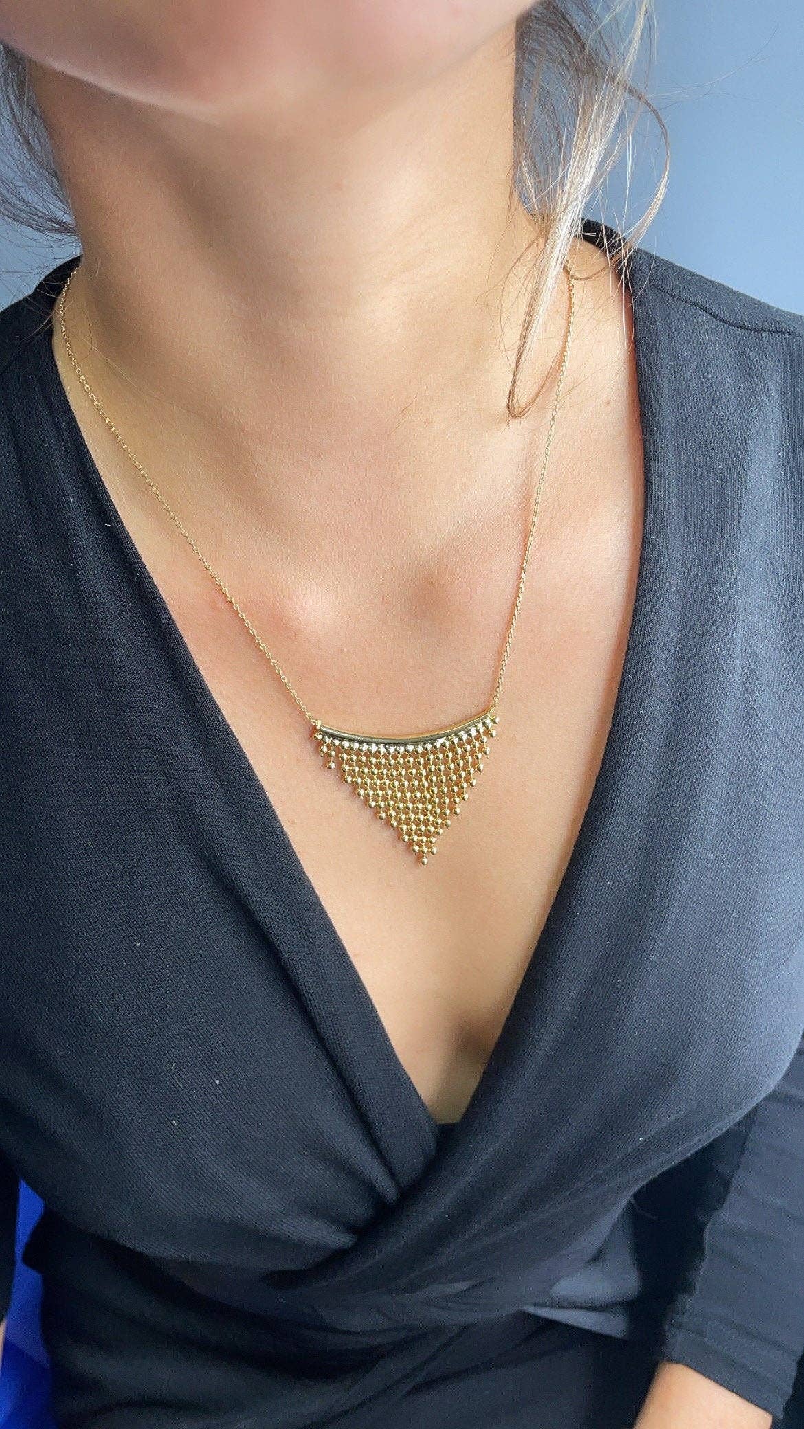 Milie Jewels - 18k Gold Filled Boho Chain Necklace Fringe Dangling Beads
