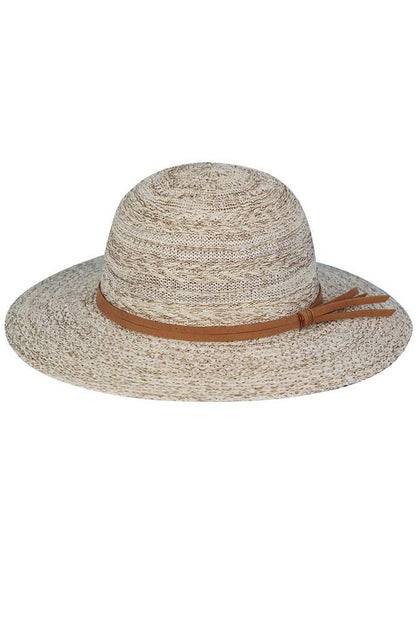 Hana - Suede Band Mixed Braid Packable Sun Hat