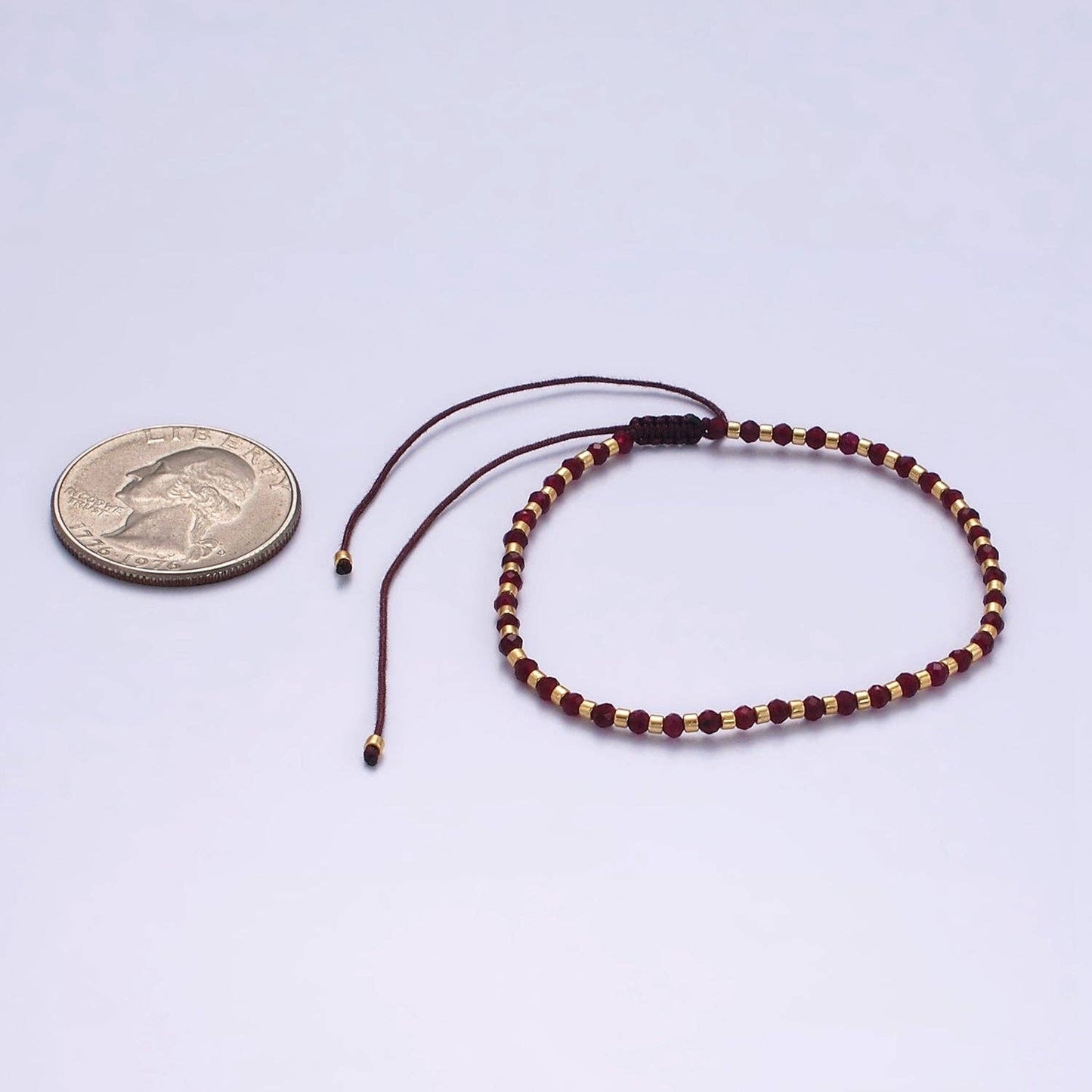 Aim Eternal - 14K Gold Filled Garnet Multifaceted Red Rope Adjustable Friendship Bracelet | WA-2016 ~ WA-2164