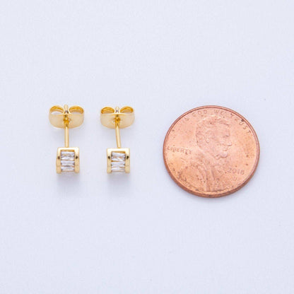 Aim Eternal - 18K Gold Filled Clear Baguette Cube CZ Box Stud Earrings | AI400