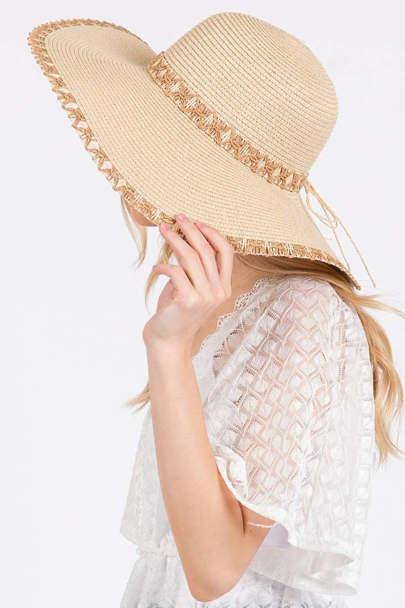 Collections by Fame Accessories - Edge Band Woven Detail Wide Sun Hat