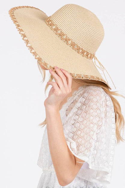 Collections by Fame Accessories - Edge Band Woven Detail Wide Sun Hat