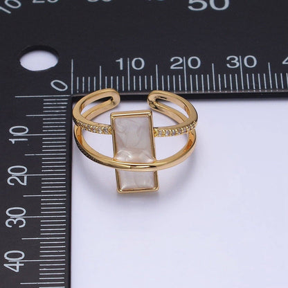 Aim Eternal - White Sparkly Enamel Bar Micro Paved CZ Double Band Ring