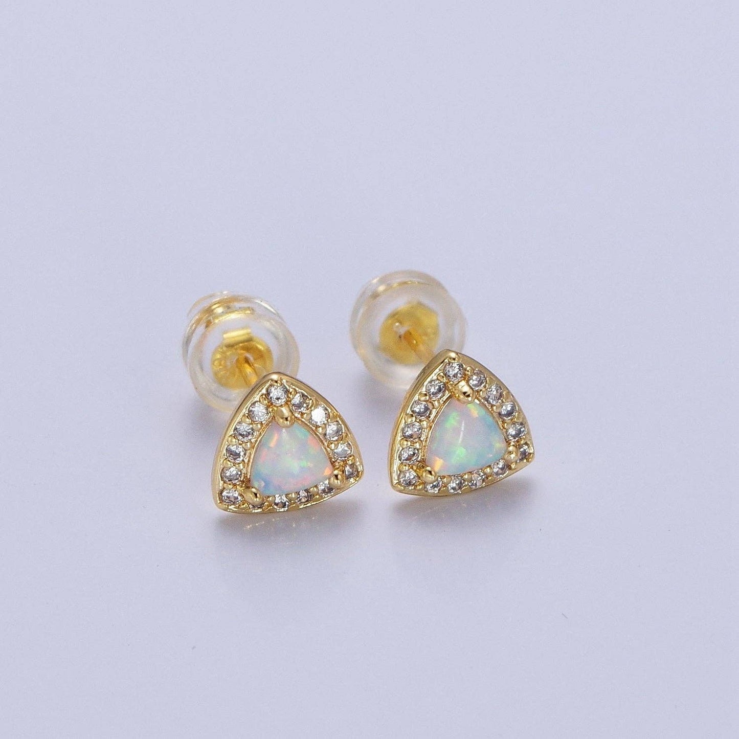 Aim Eternal - 14K Gold Filled White Opal Micro Paved CZ Triangle Stud Earrings | Y086