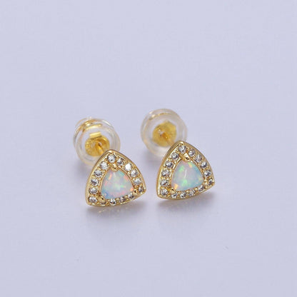 Aim Eternal - 14K Gold Filled White Opal Micro Paved CZ Triangle Stud Earrings | Y086