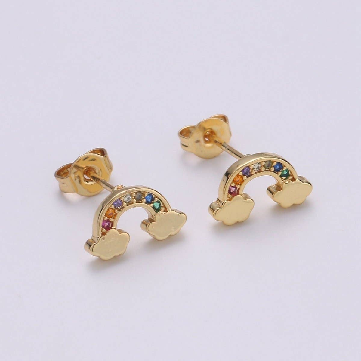 Aim Eternal - Tiny CZ Rainbow Stud Earrings Dainty Multi Color Cloud Stud Earring Gold Minimalist Jewelry for her christmas gift Q-260