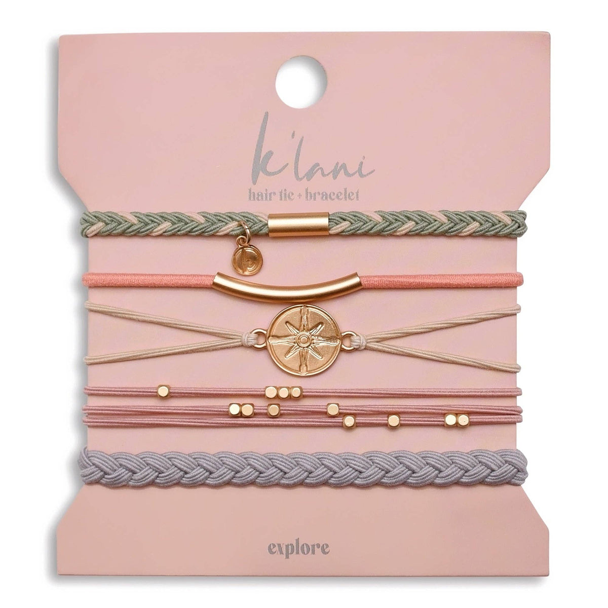 K'lani hair tie bracelets - "Explore" Gold Compass Charm Hair Tie Bracelets