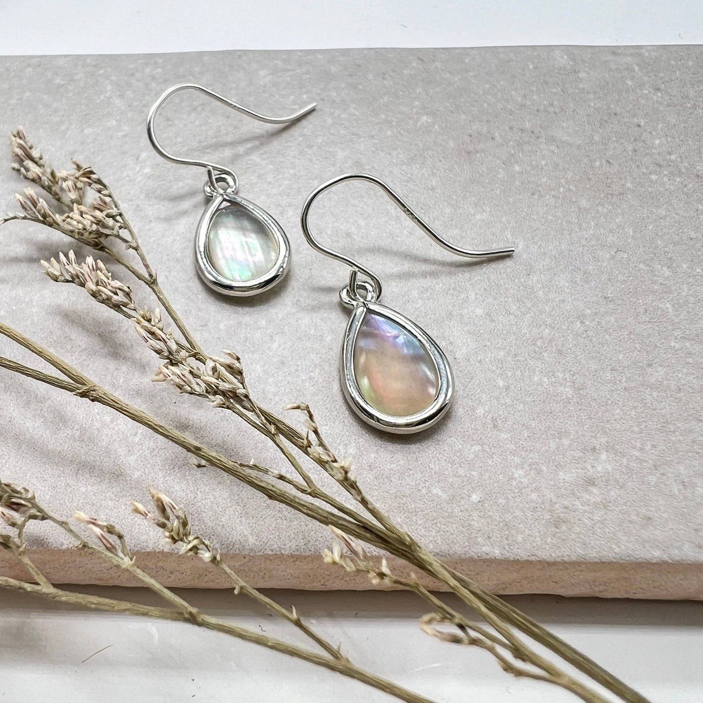 Sela+Sage - Small Mother of Pearl Earrings, Bezel Teardrops Gold Filled