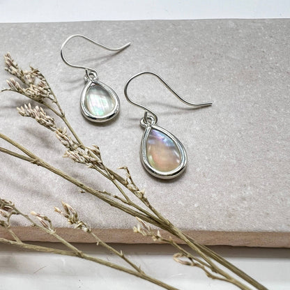 Sela+Sage - Small Mother of Pearl Earrings, Bezel Teardrops Gold Filled