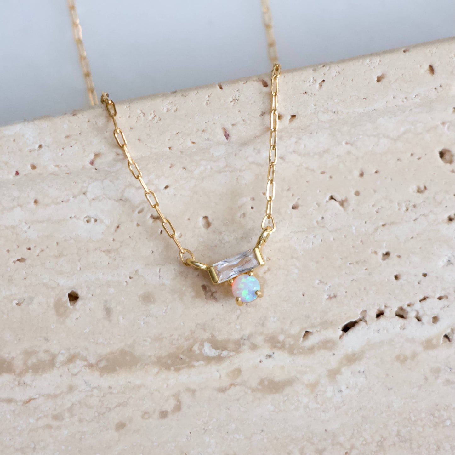 Mesa Blue - Mini CZ Opal Necklace - Gold Filled 