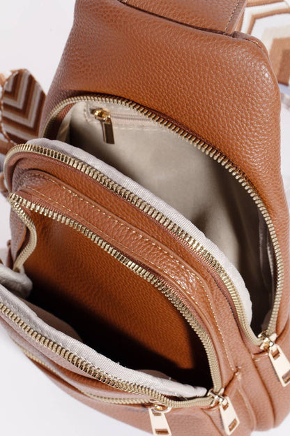 Collections by Fame Accessories - Faux Leather Chevron Strap Sling Bag