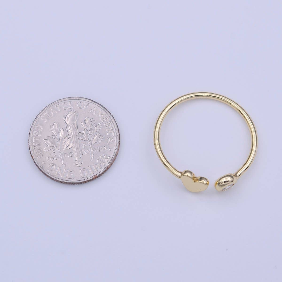 Aim Eternal - Gold Filled Minimalist Heart Round Cubic Zirconia Open Adjustable Ring | O-124