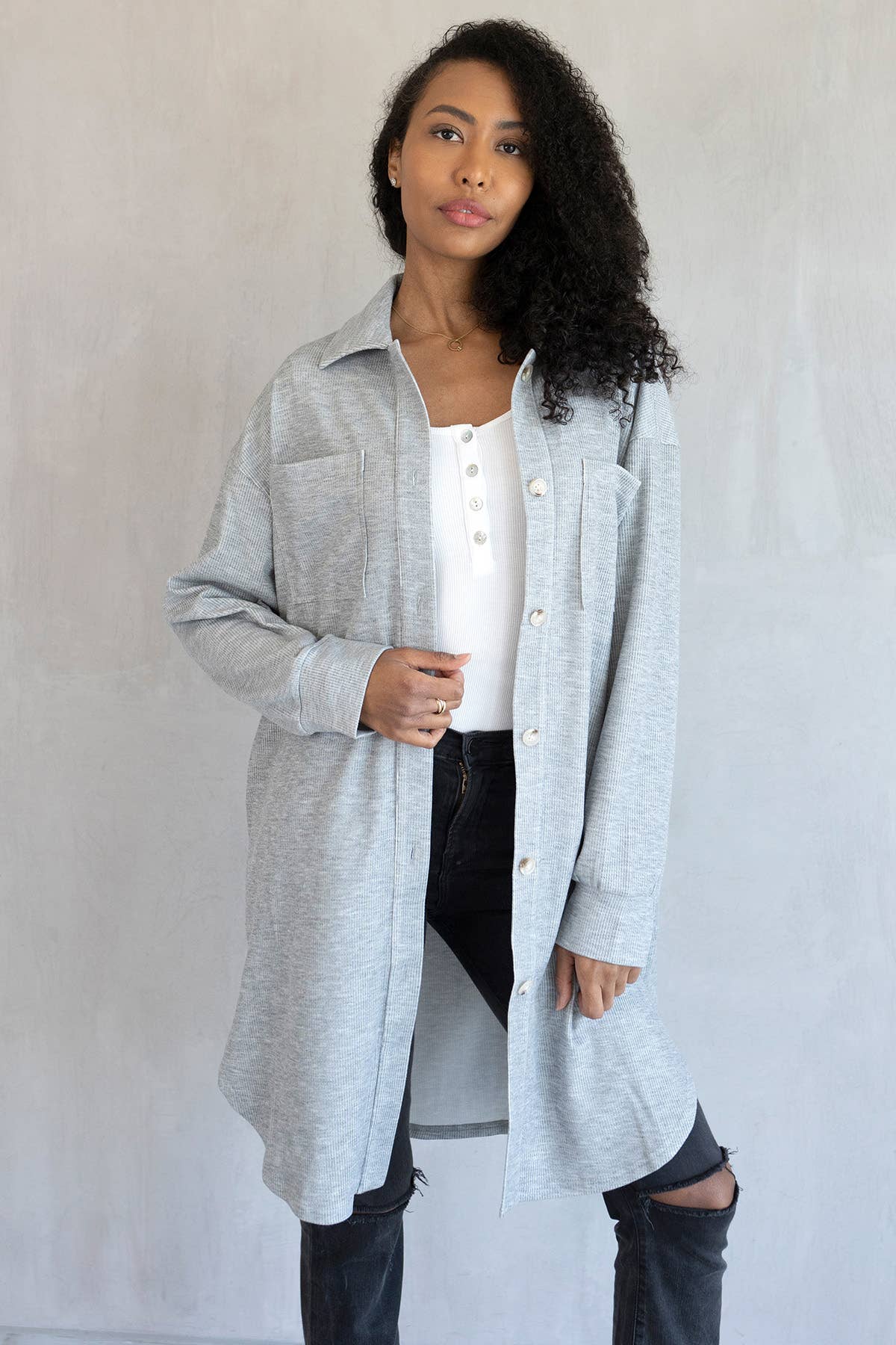 Jen & Co. - SKT2205 Edith Long Shacket with Pockets