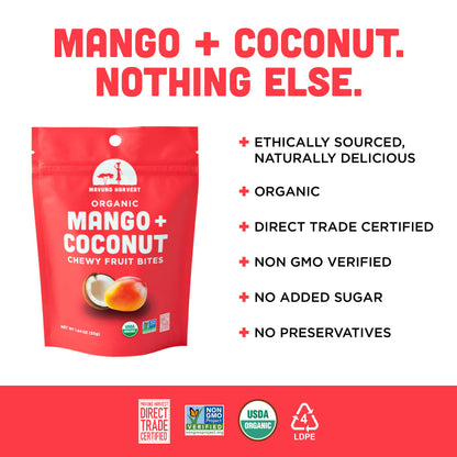 Mavuno Harvest Organics - Organic Mango + Coconut Fruit Bites, 8-pack case
